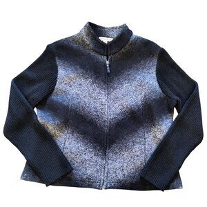 Coldwater Creek Womens Wool Blend Jacket Black & Gray Gradient Full Zip Ribbed